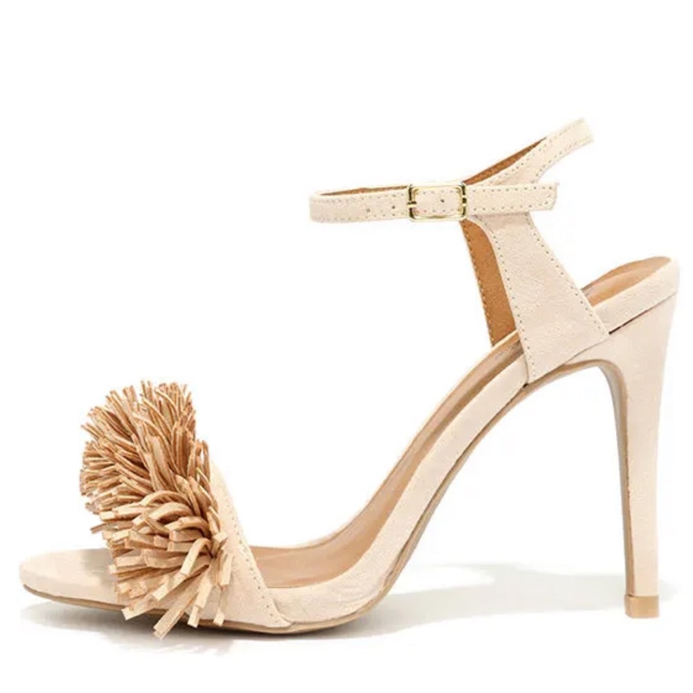 Nude Faux Suede Fringe Heel Sandals